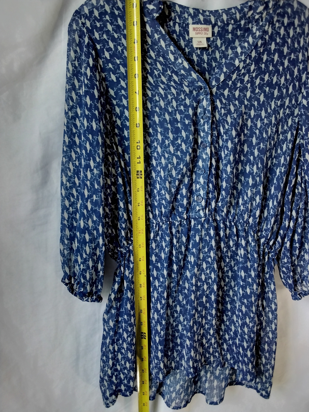 Mossimo Supply Co. Blue Printed Button-Front Tie-Waist Tunic - Picture 7 of 12